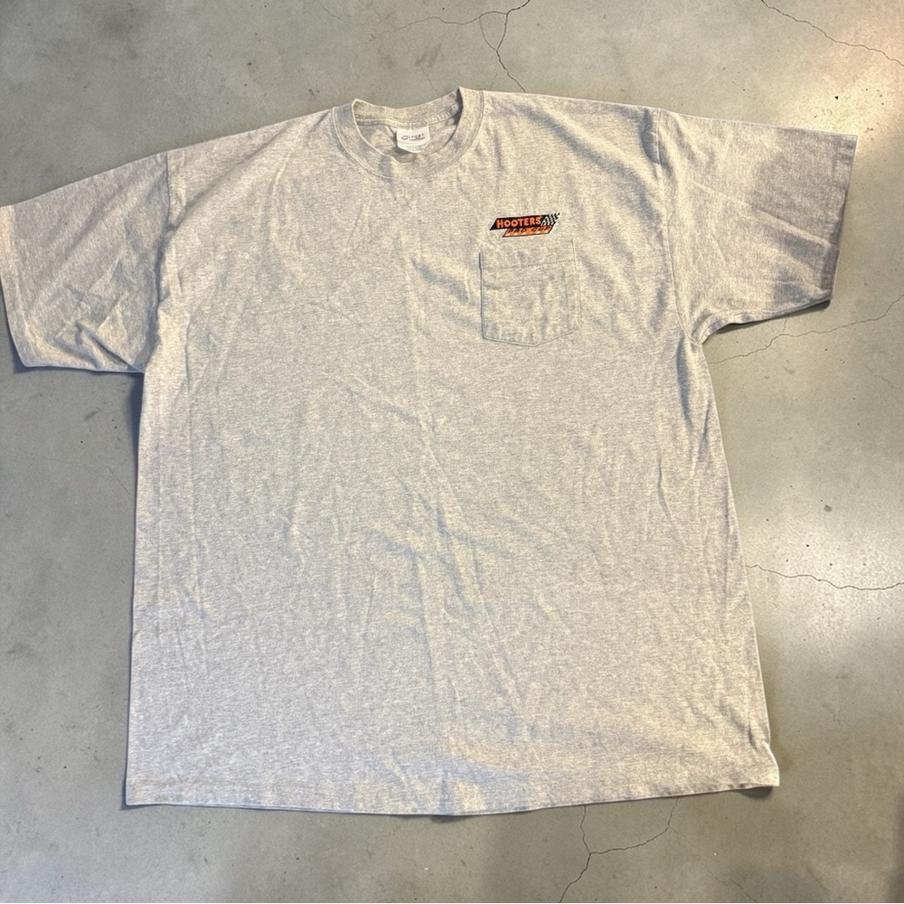 Hooters 500 T-Shirt Gray Pocket Tee NASCAR Racing Graphic